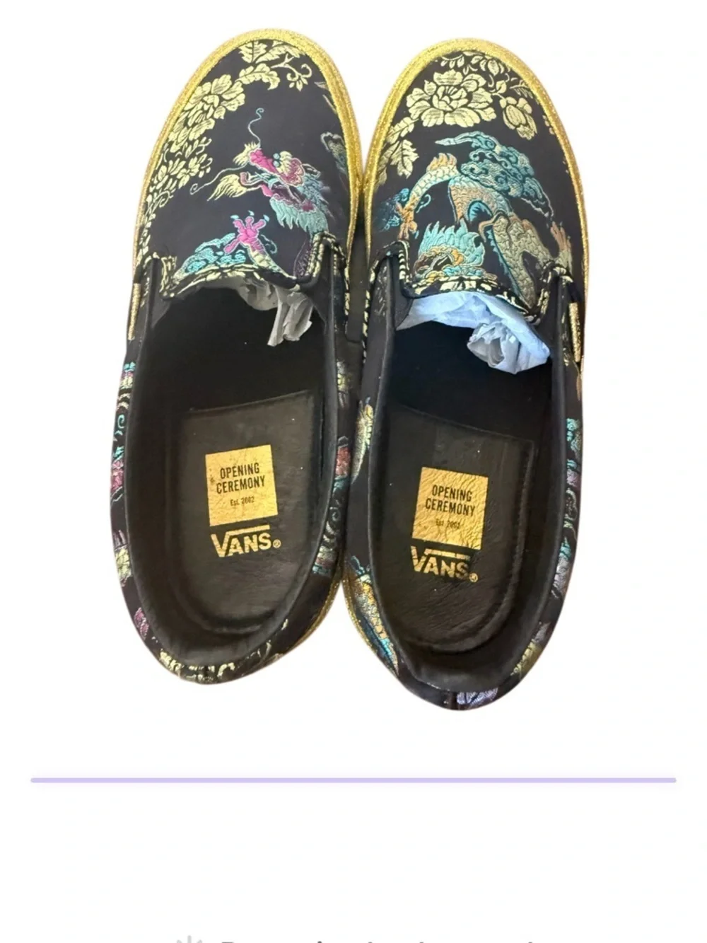 Vans Opening Ceremony x OG Black Slip-On w Gold Glitter Platform -Size 7.5 women